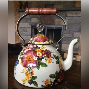 Mackenzie Childs White Flower Market 3 Quart Tea Kettle
